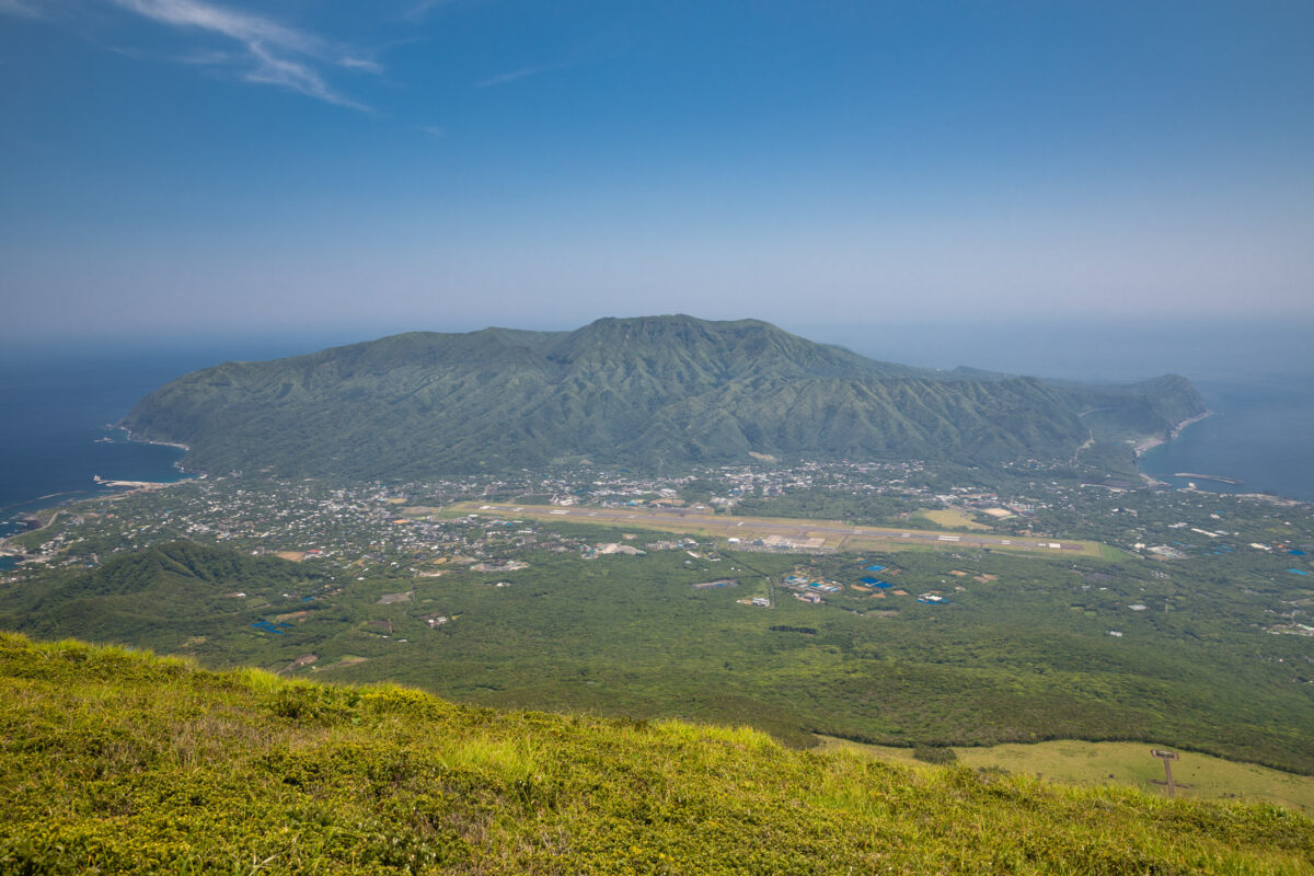 Breathtaking aerial view of volcanic Hachijo-Fuji Island, Tokyo.