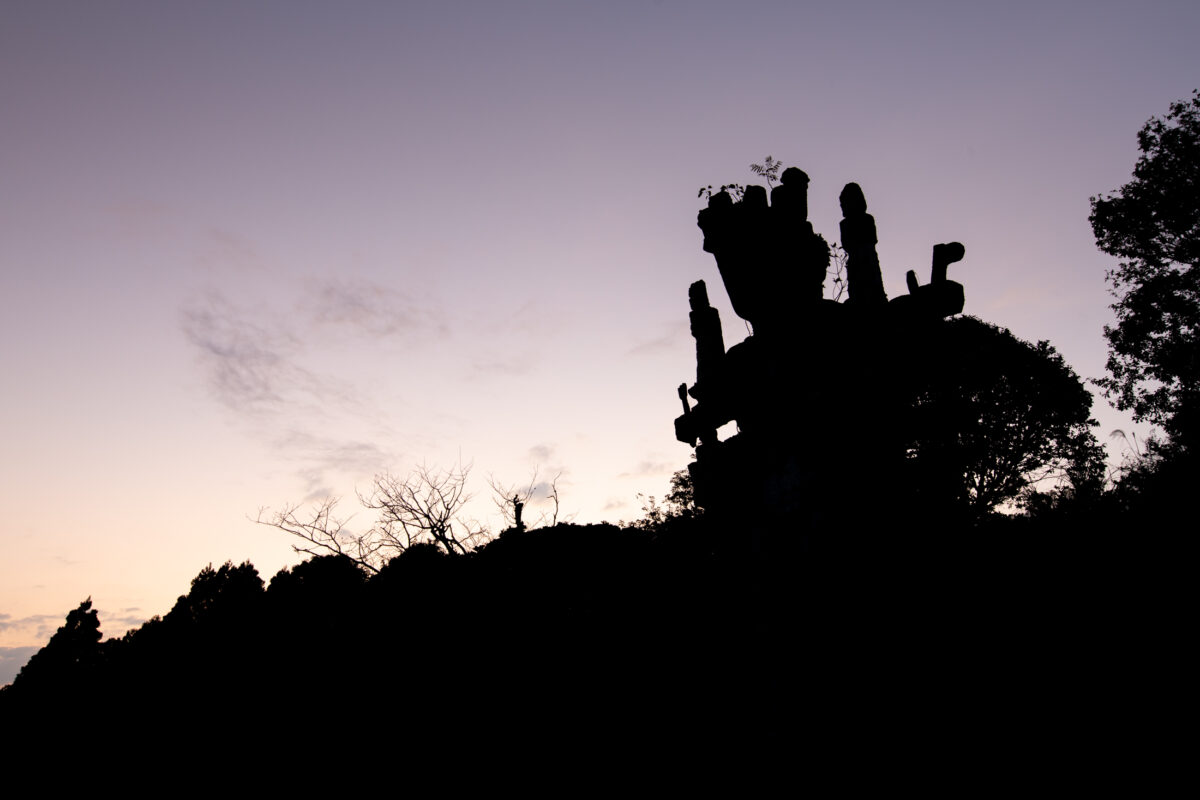 Stunning silhouetted landscape at dusk in Takanabe Daishi.